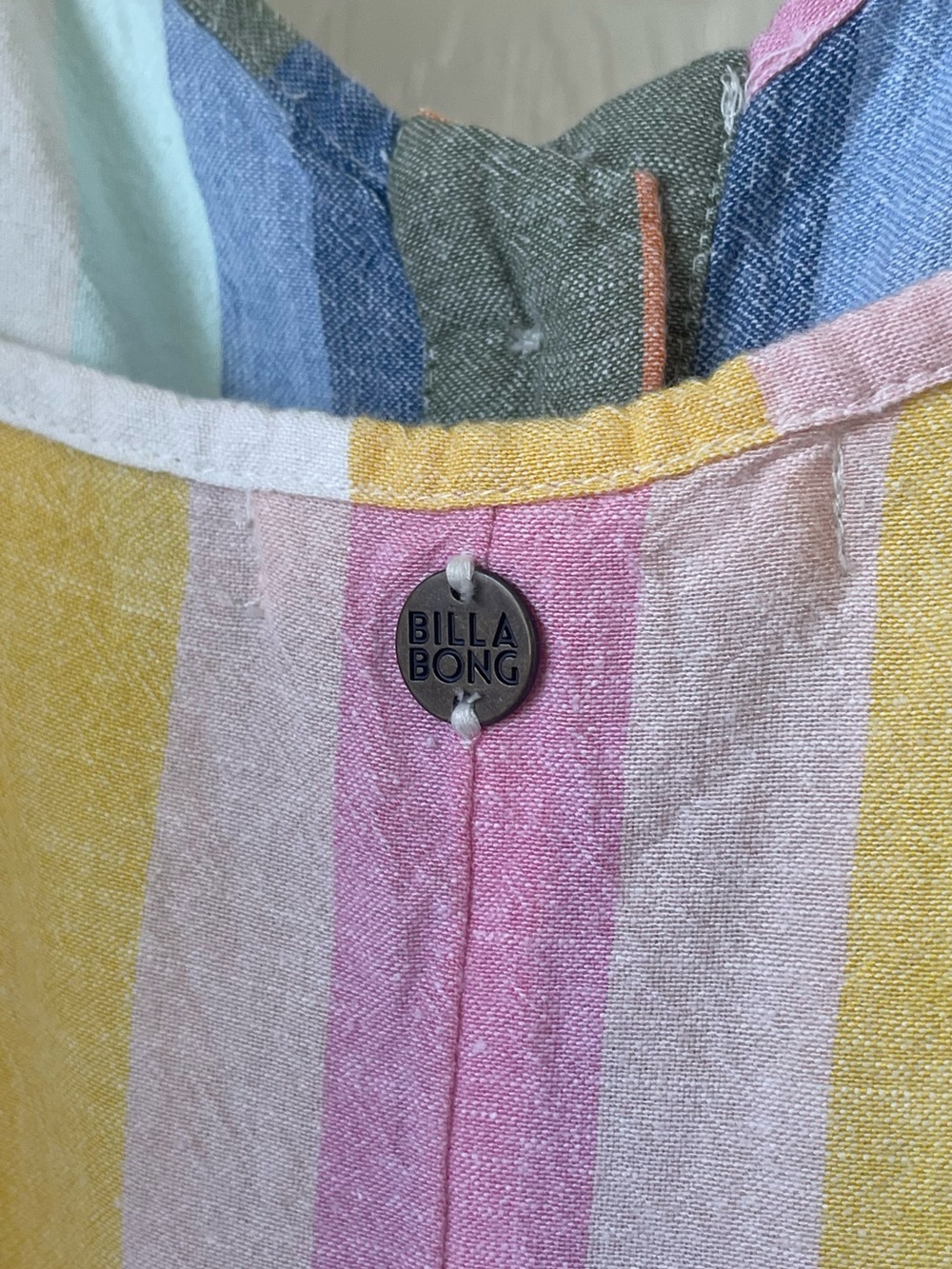Billabong Lucky Us Striped Midi Dress Pastel Button Front Pockets Size Small - Picture 6 of 14